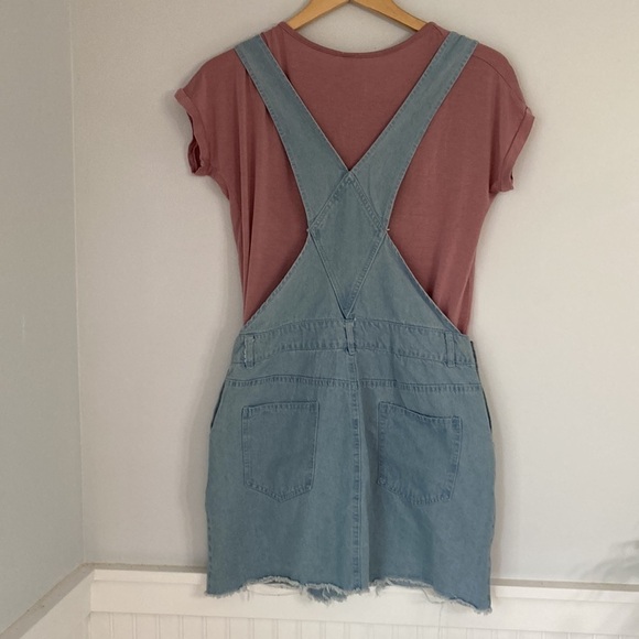 Denim Overall Mini‎ Dress Size Medium No Brand Tag - Picture 2 of 4